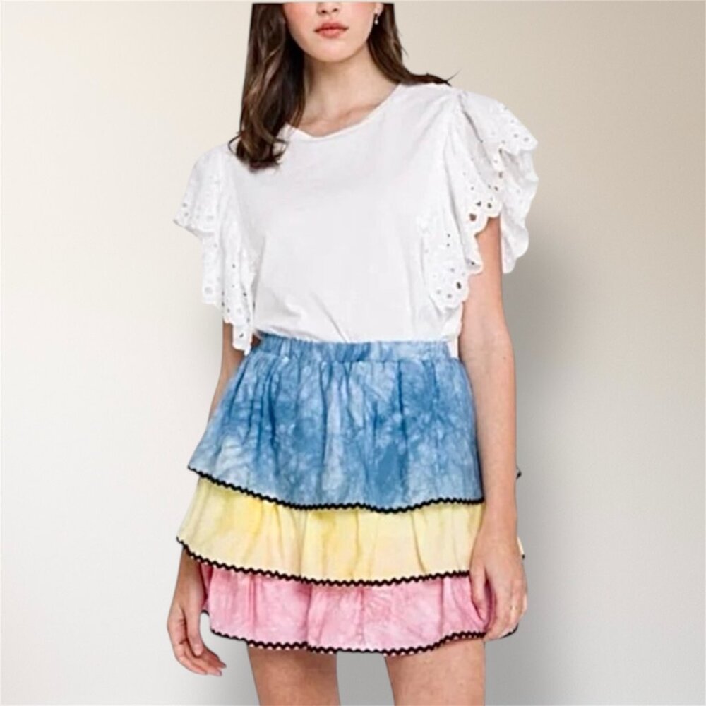 Free the Roses‎ Anthropologie XS Blue Tiered Ruffle Mini Skirt Cottagecore Boho